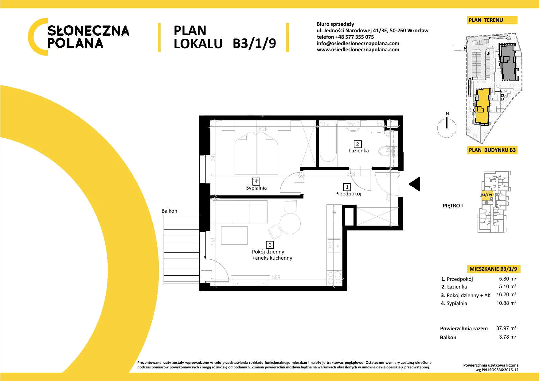 Mieszkanie 37,97 m², piętro 1, oferta nr B3/1/9, Słoneczna Polana, Kudowa-Zdrój, ul. Bluszczowa